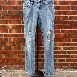 True Religion Light Blue Distressed Relaxed Straight Jeans No Flap Streetwear 29